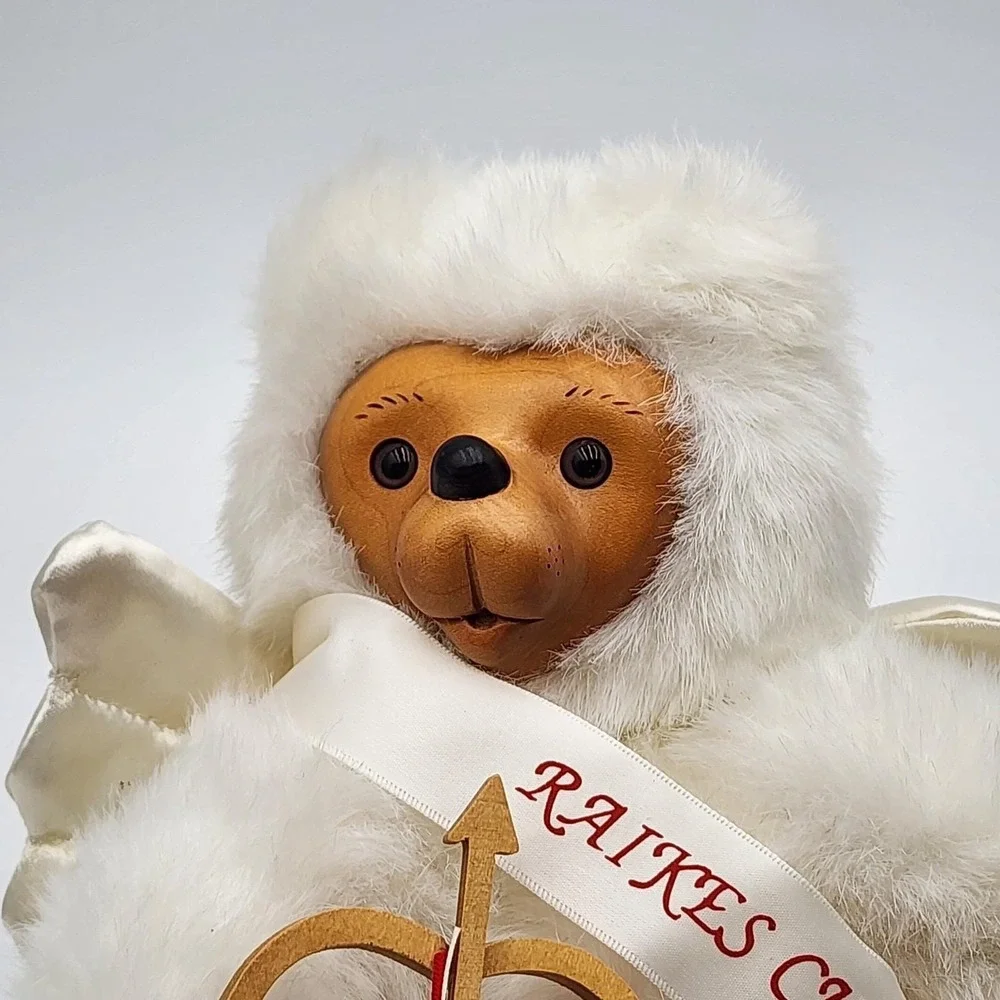 Vintage‎ 1990 Robert Raikes Cupid Bear Angel Wings Wood Face Plush With Tag 9